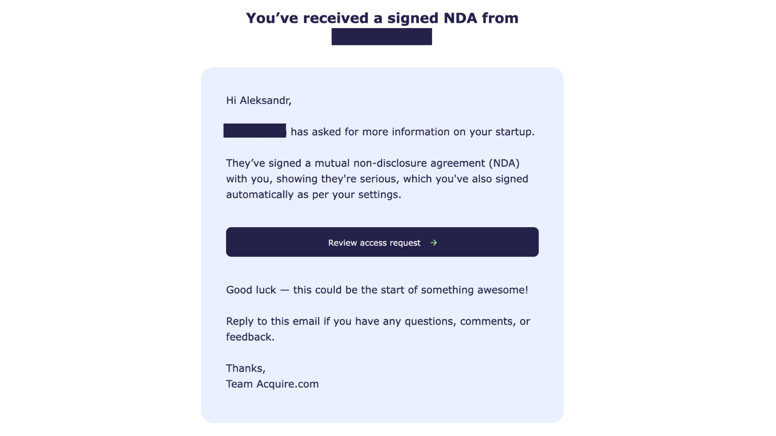 Запрос на подписание NDA Запрос на подписание NDA