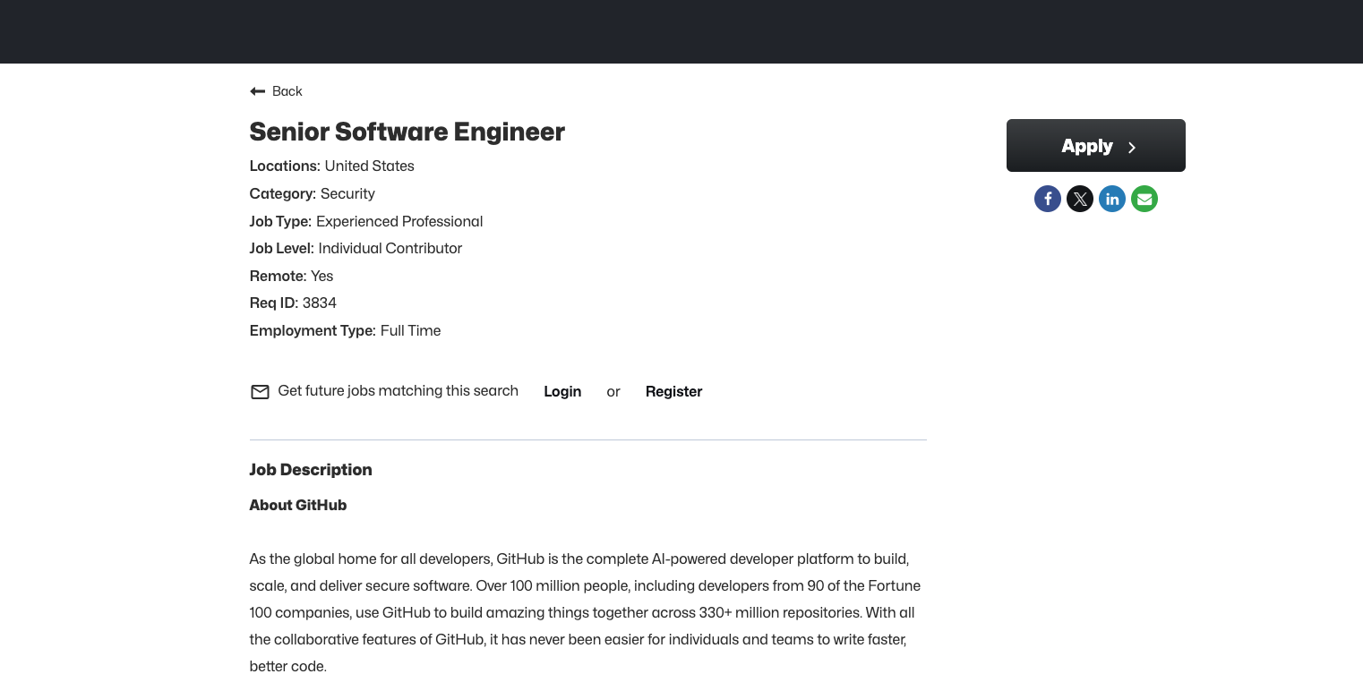 Описание вакансии. Скриншот с GitHub 
