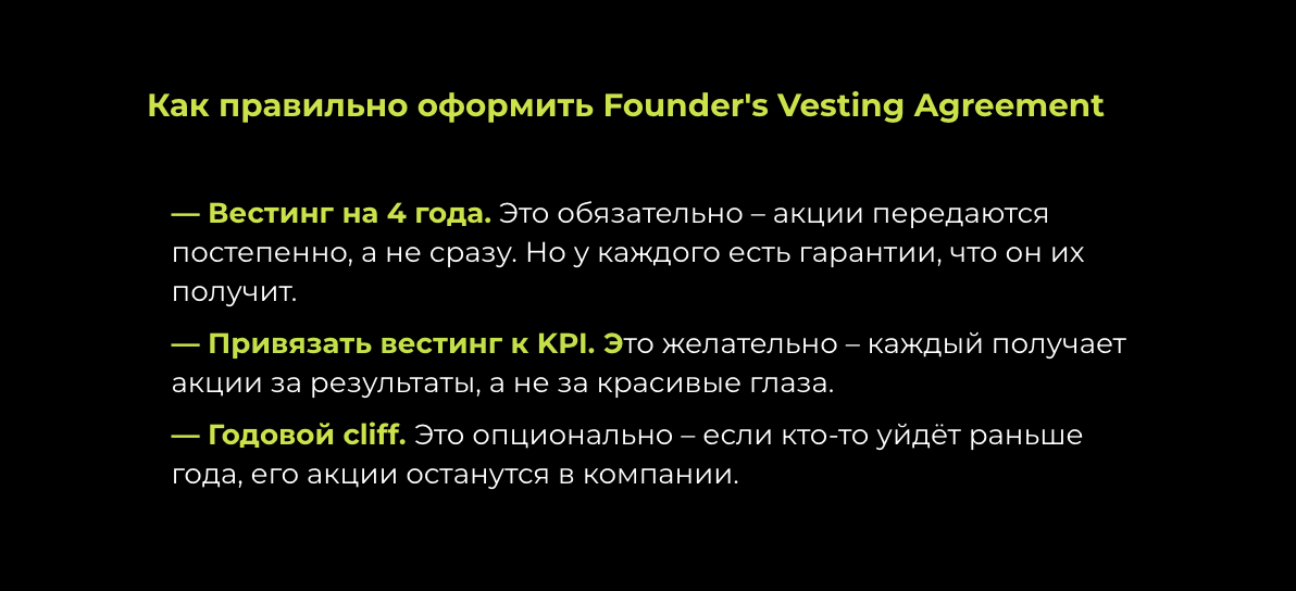 Правила оформления Founder's Vesting Agreement