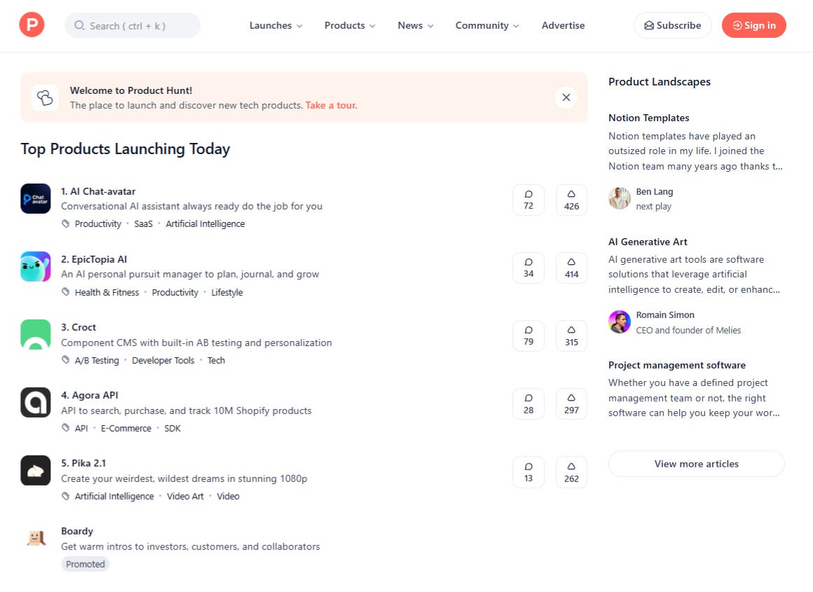 Product Hunt screenshots
