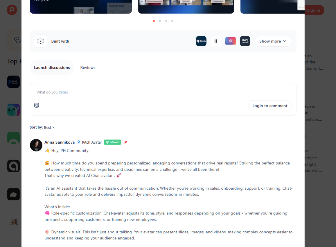 Product Hunt screenshots