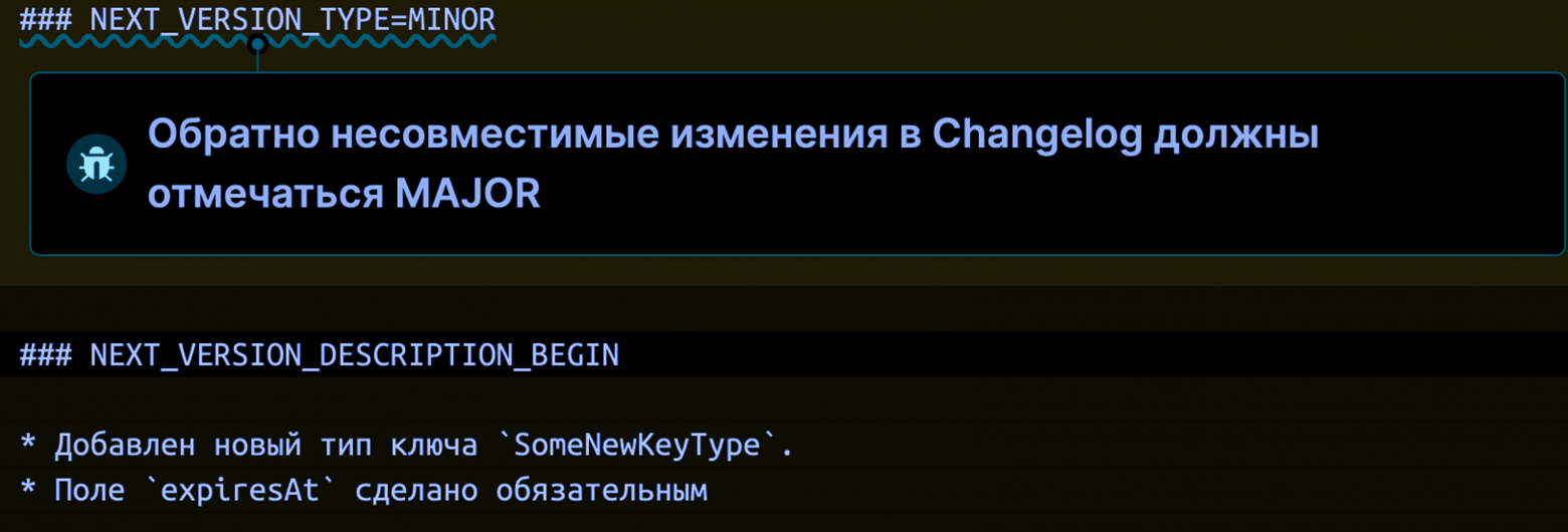 Пример замечания о некорректном CHANGELOG Пример замечания о некорректном CHANGELOG