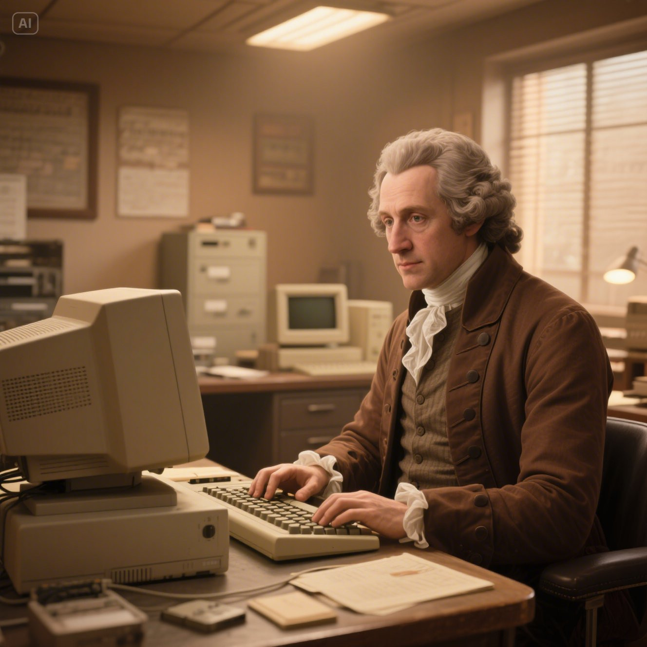 Newton is typing. AI generated