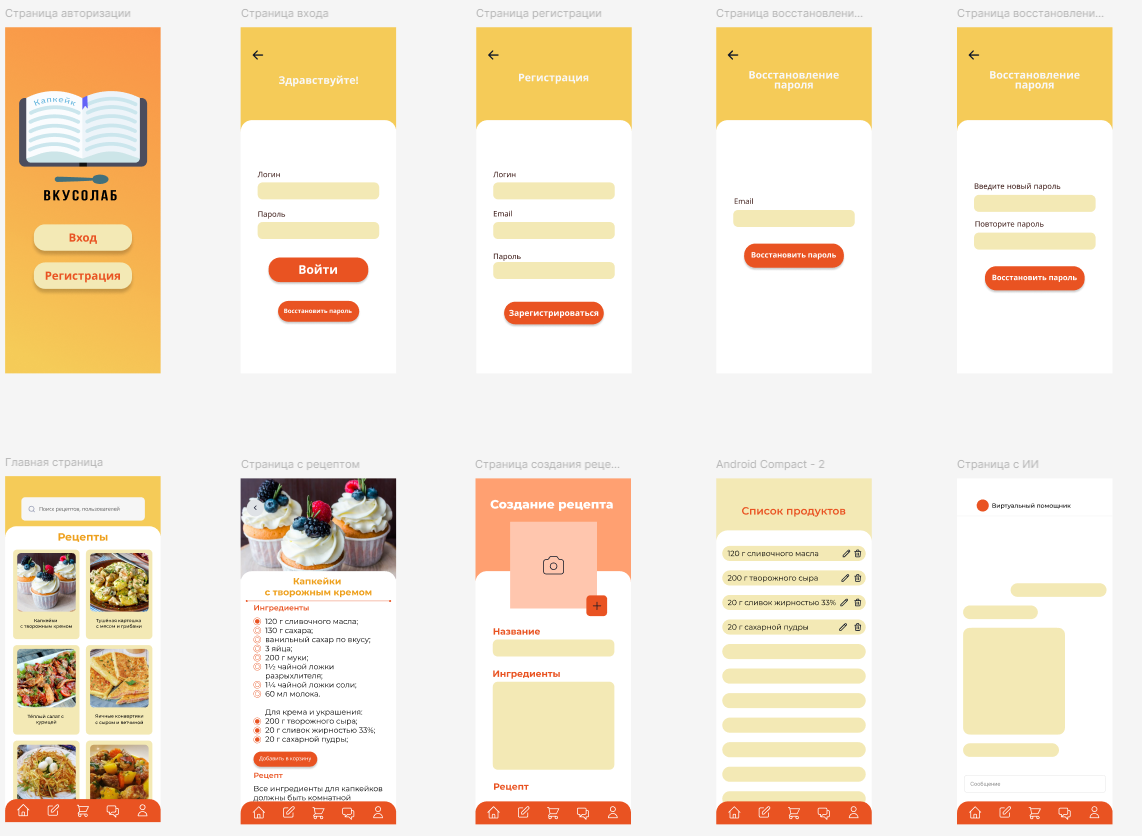 Несколько страничек нашего приложения в Фигме