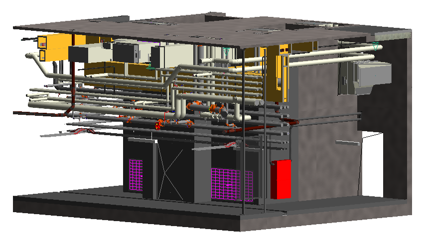 Отображение инженерных коммуникаций в сечении — используется при увязке расположения инженерных систем относительно друг друга, возможности выполнения монтажных работ и наличия доступа к обслуживаемым элементам систем.
