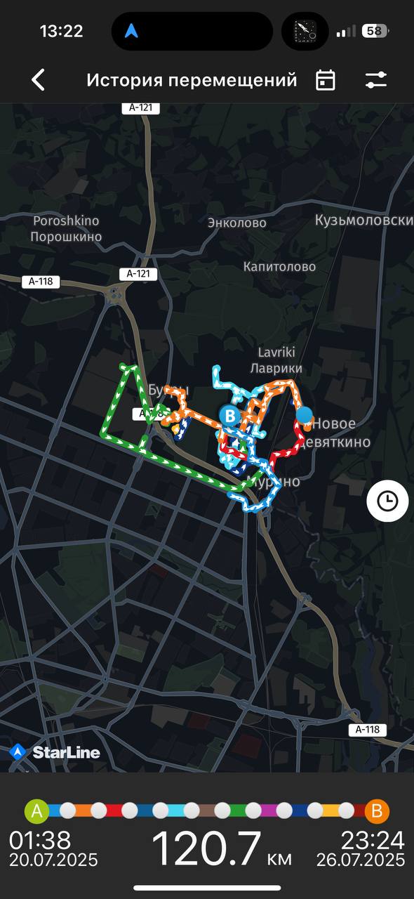 Мы открываем датчик GPS, а там маршрут 120 км за 6 дней.