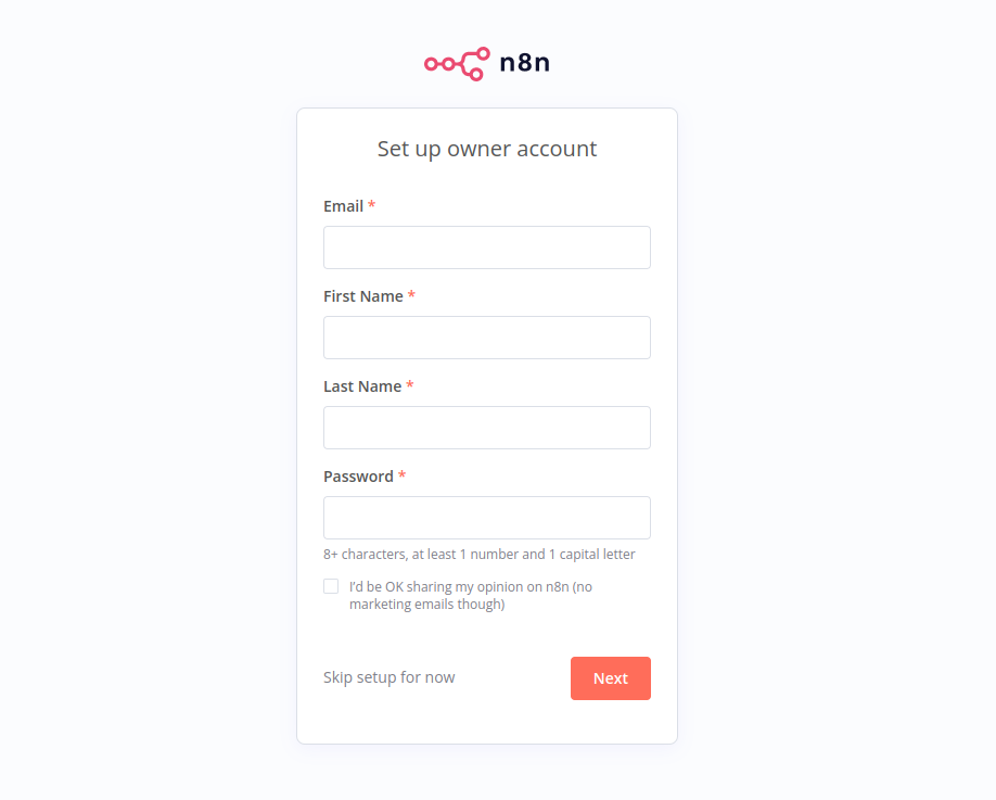 Приветственное окно n8n