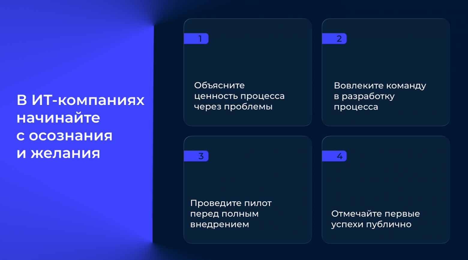 Обсудите и «продайте» новый процесс на уровне идеи.
