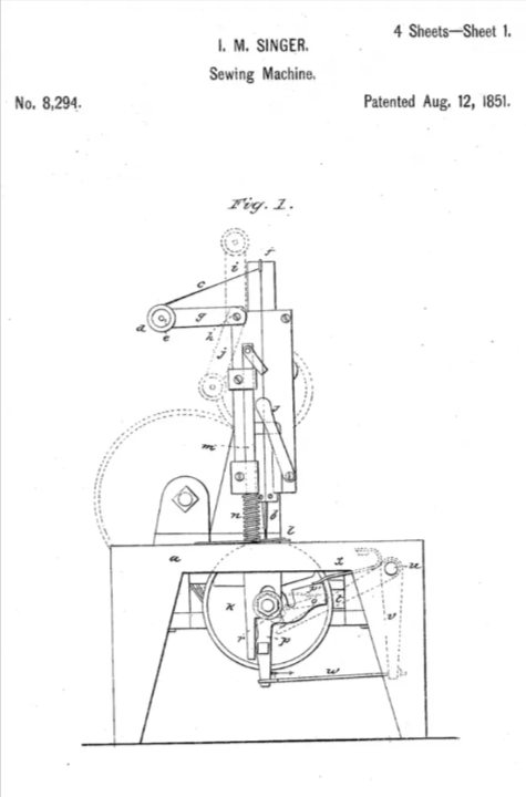 Патент Зингера на свою машинку