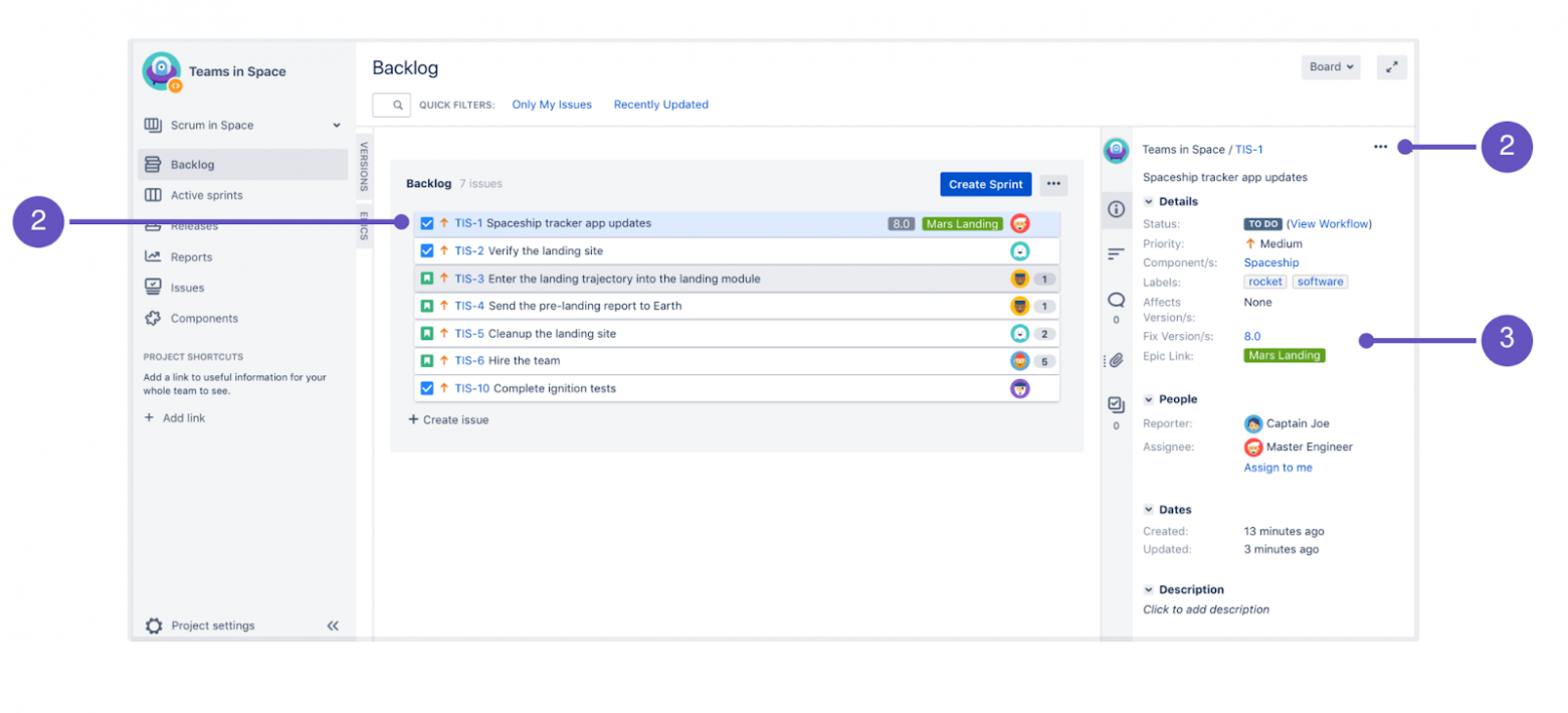 1 - Выбранная задача, 2 - Действия с задачей, 3 - Окно просмотра сведений о задаче