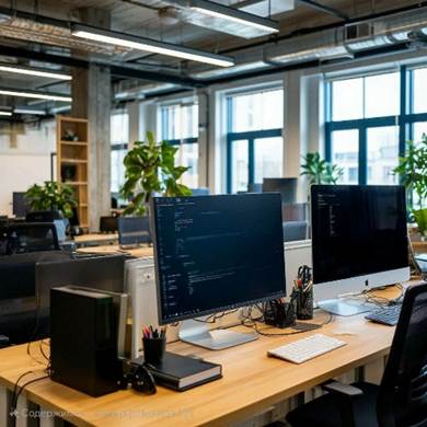 Изображение выглядит как в помещении, Офисное здание, компьютерный монитор, мебель  Контент, сгенерированный ИИ, может содержать ошибки.
