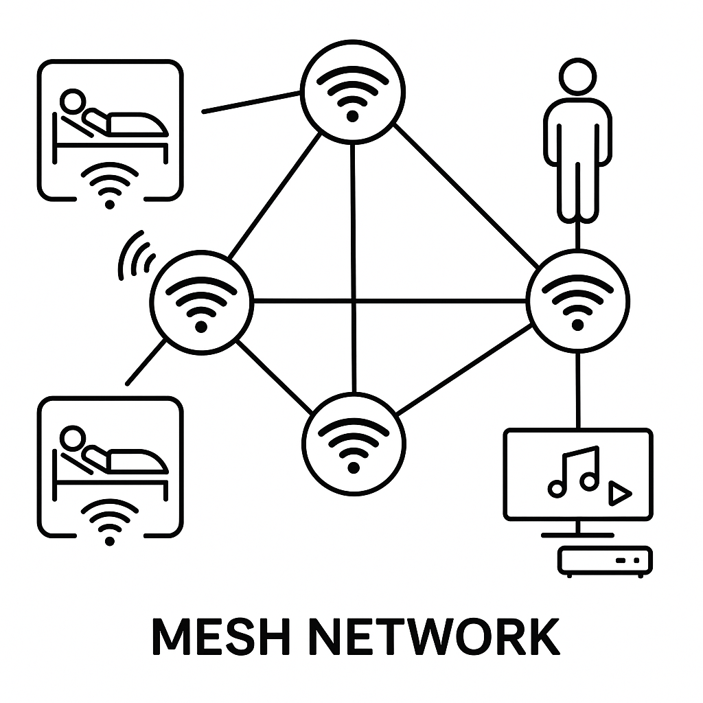 Схема mesh-сети развлекательной системы в больнице 