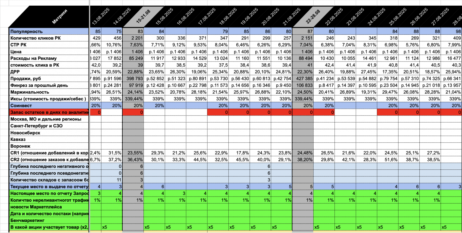 Форма ежедневного отчета по Озон