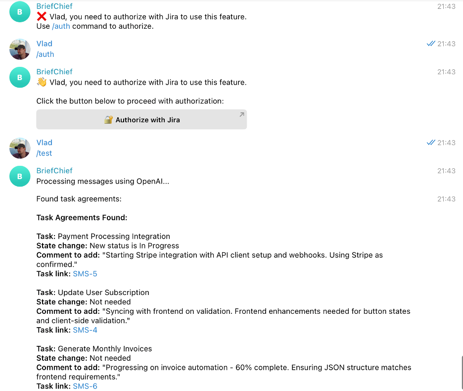 пример использования BriefChiefBot