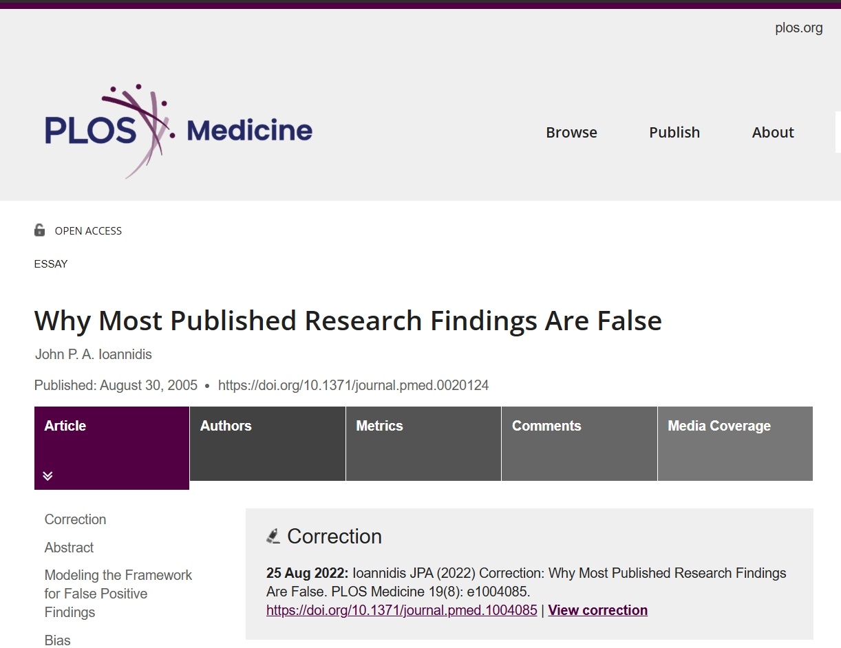 Почему большинство опубликованных результатов исследований ложны - 1