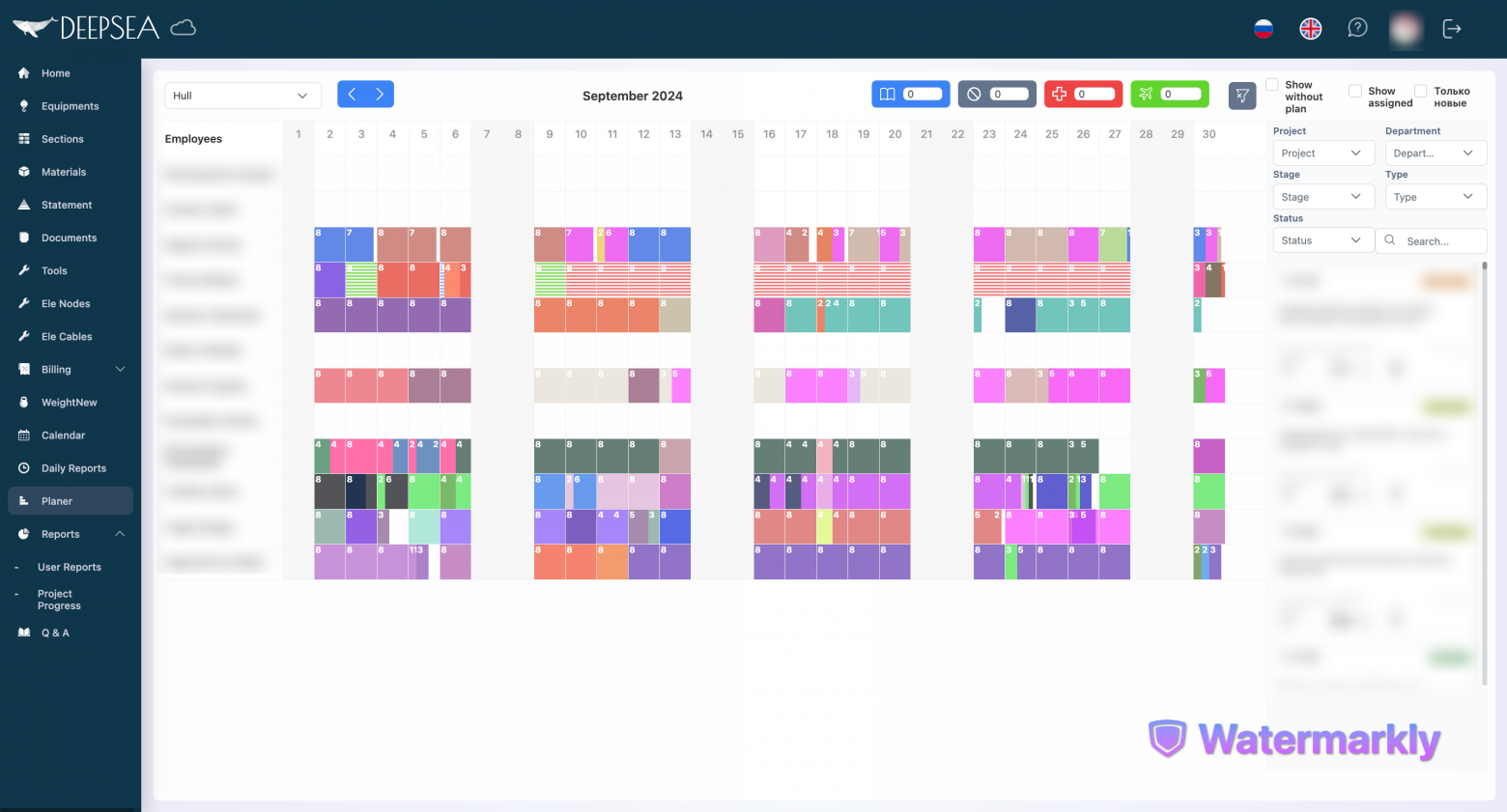 Так выглядел планировщик, в идеале кажды должен быть распланирован на месяц вперед