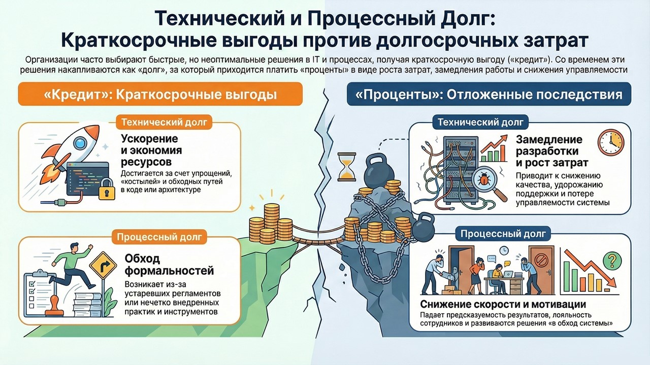 Как быстро понять, что у вас формируется или уже наблюдается процессный долг? Главный признак — процесс перестает обслуживать работу и начинает обслуживать сам себя