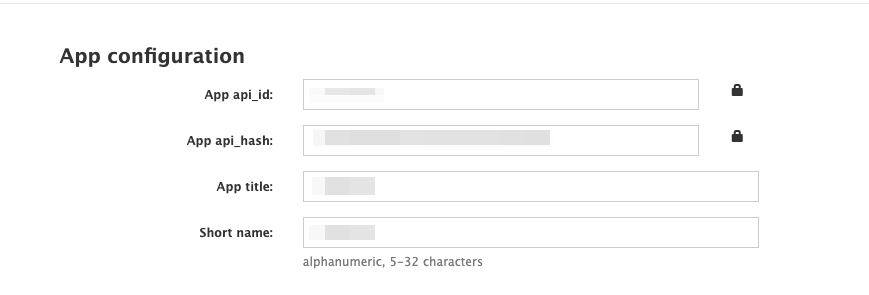 После регистрации получаем api_id и api_hash