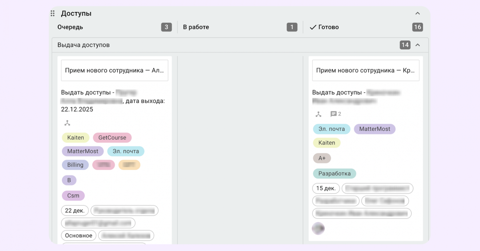 Доска для выдачи доступов