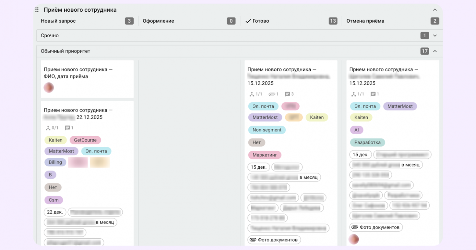 Доска для оформления сотрудников