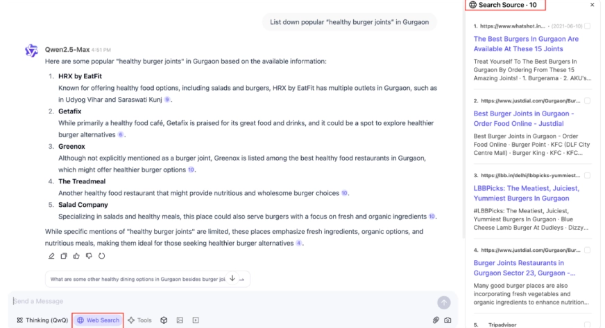 Интерфейс Qwen Deep Research — режим ввода запроса на исследование