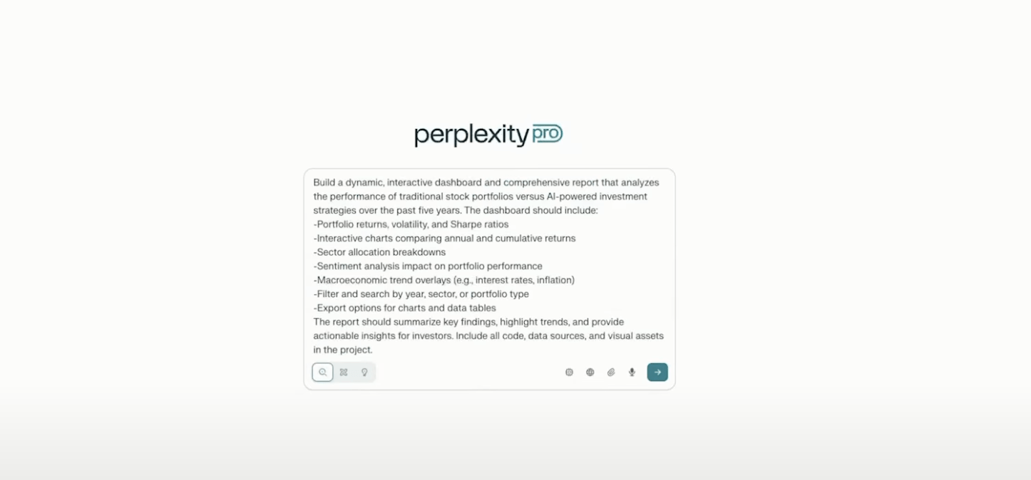 Perplexity Pro — пример запроса на создание интерактивного дашборда