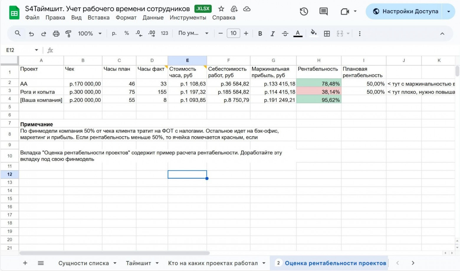 Таблица учета времени, которая показывает, какие проекты съедают вашу маржу - 2 Таблица учета времени, которая показывает, какие проекты съедают вашу маржу - 2