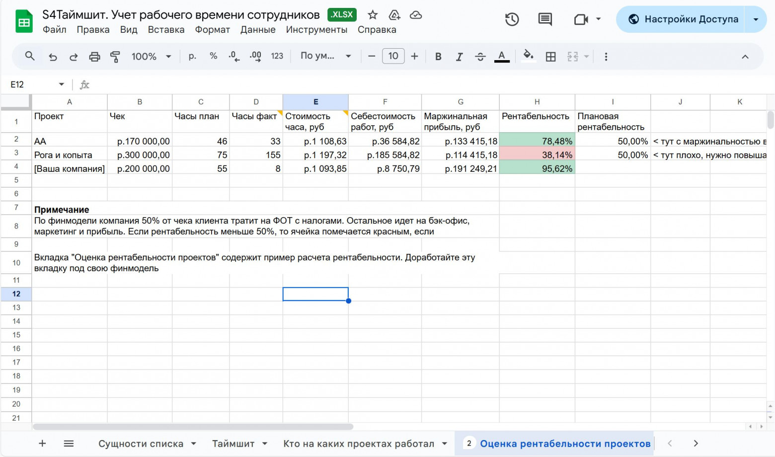 Таблица учета времени, которая показывает, какие проекты съедают вашу маржу - 1 Таблица учета времени, которая показывает, какие проекты съедают вашу маржу - 1