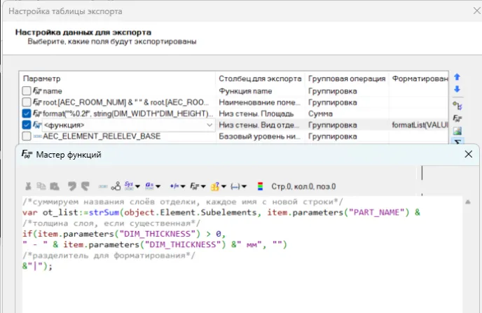 Рис. 22. Функции параметров для фартуков