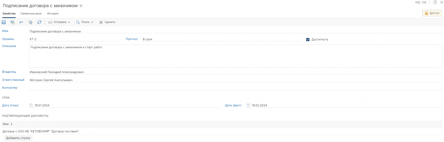 Карточка контрольной точки