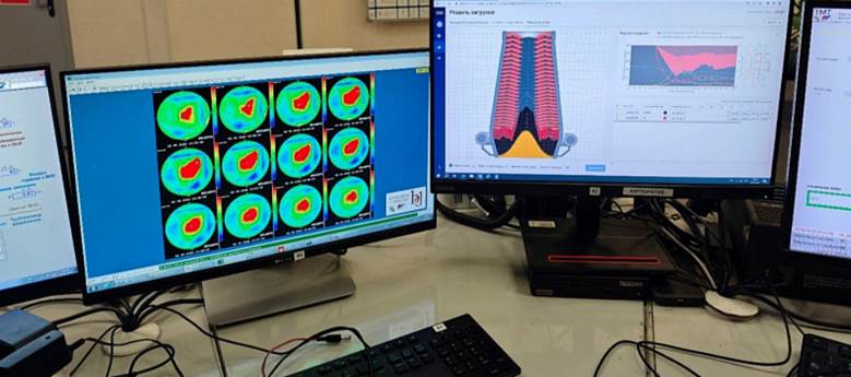 Сравнение показаний датчиков температуры и модели загрузки. Видно, что центр у печи раскрыт «на деле» (слева) и «в теории» (справа).