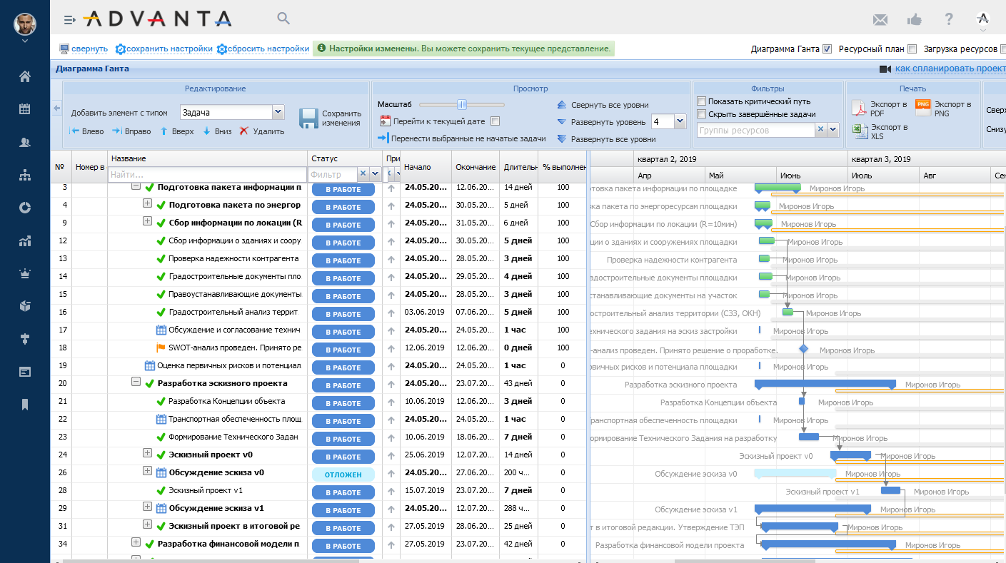 Интерфейс ADVANTA