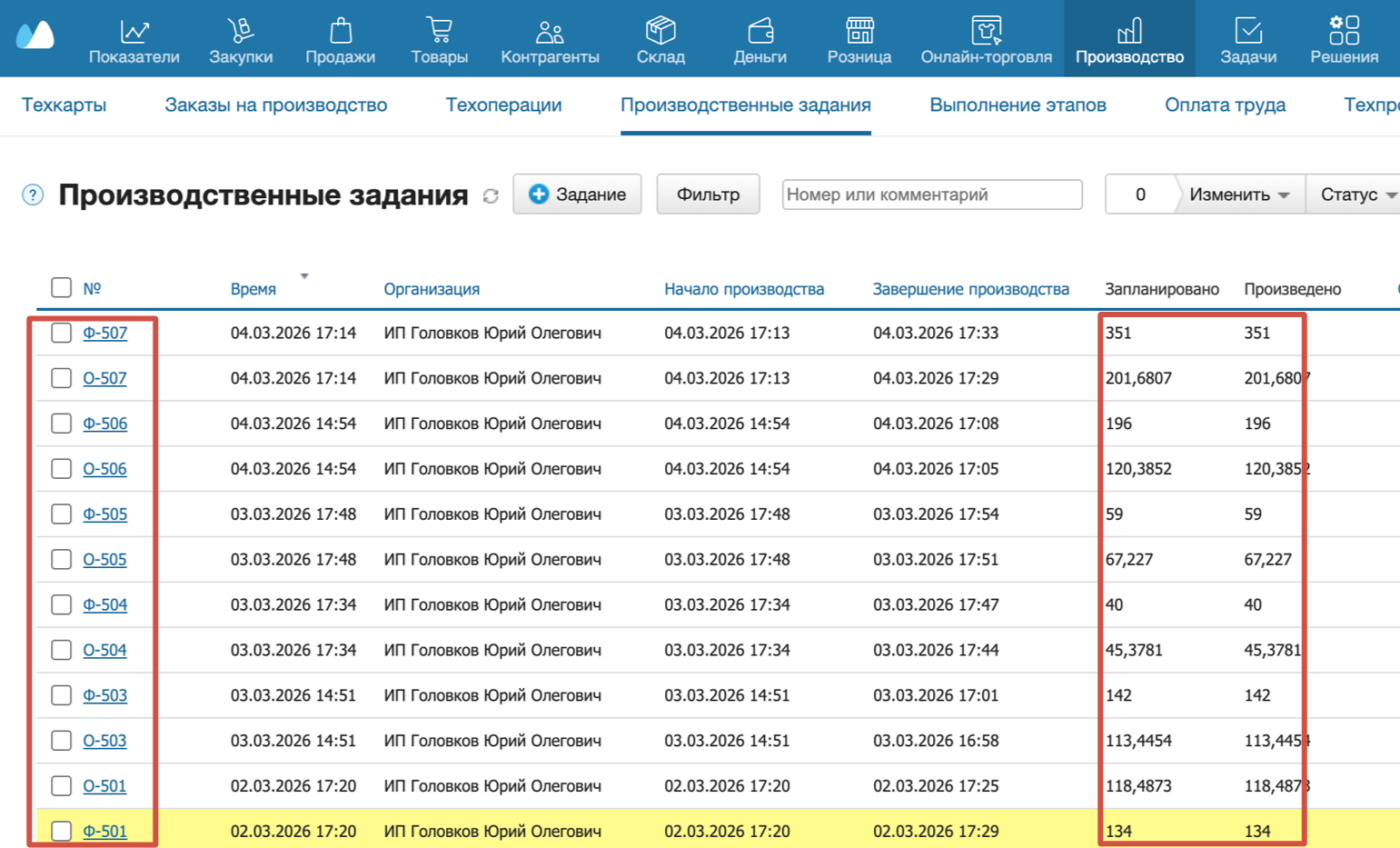 Производственные задания в МойСклад: каждая обжарка — отдельный документ с количеством позиций в задании