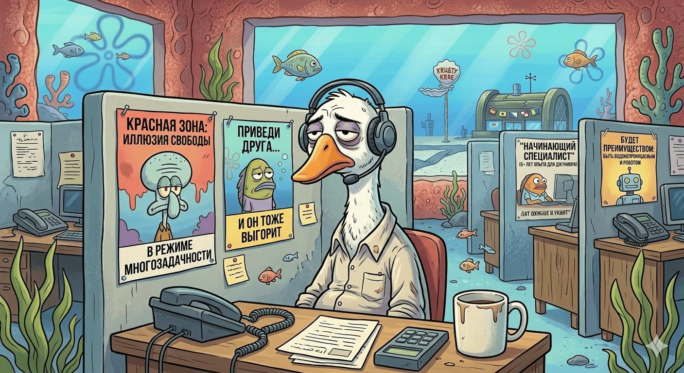 Работодатель требовал «умение работать в условиях высокой неопределенности». Птица работает под водой. Выгорел под водой. Жаль, не феникс.