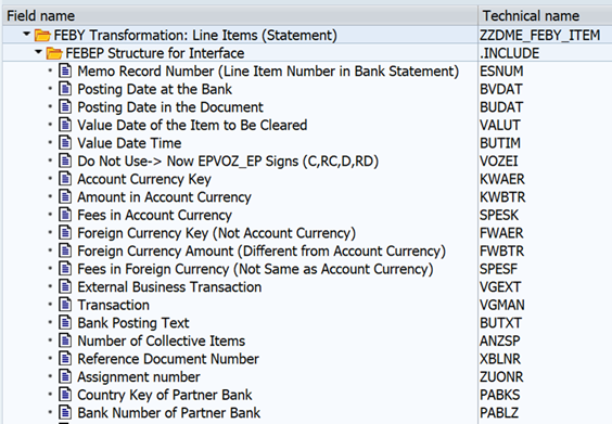 Рис. 3. Структура целевого приложения позиций выписки в структуру интерфейса FEBEP_IF