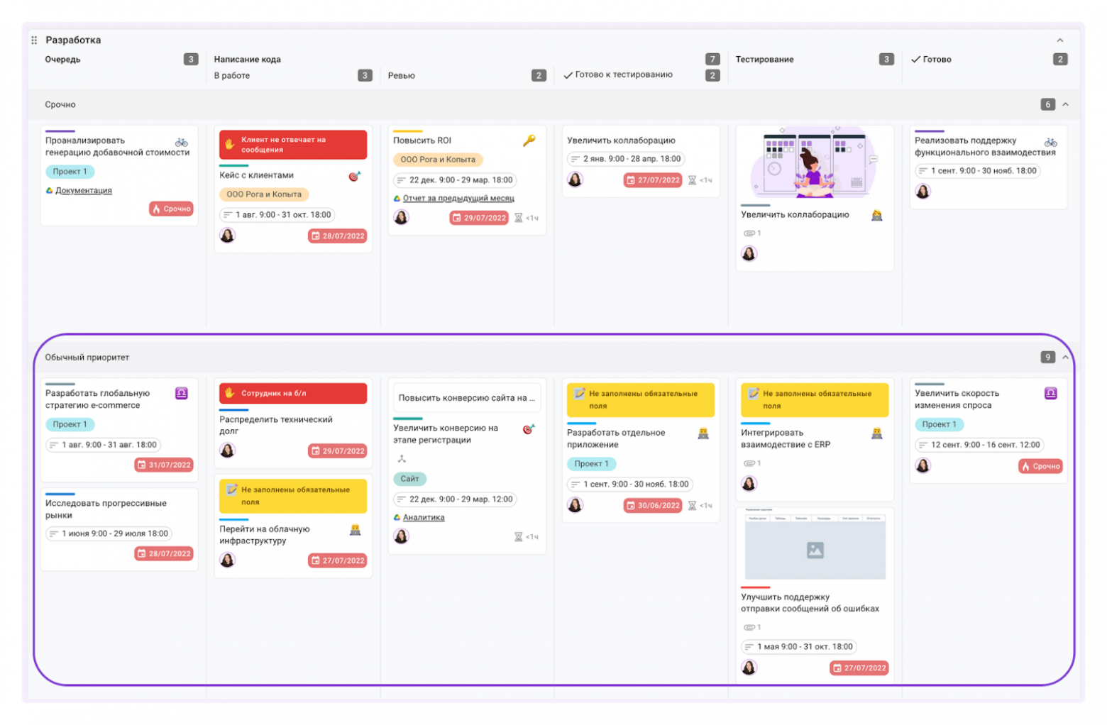 Отображение дорожек на канбан-доске