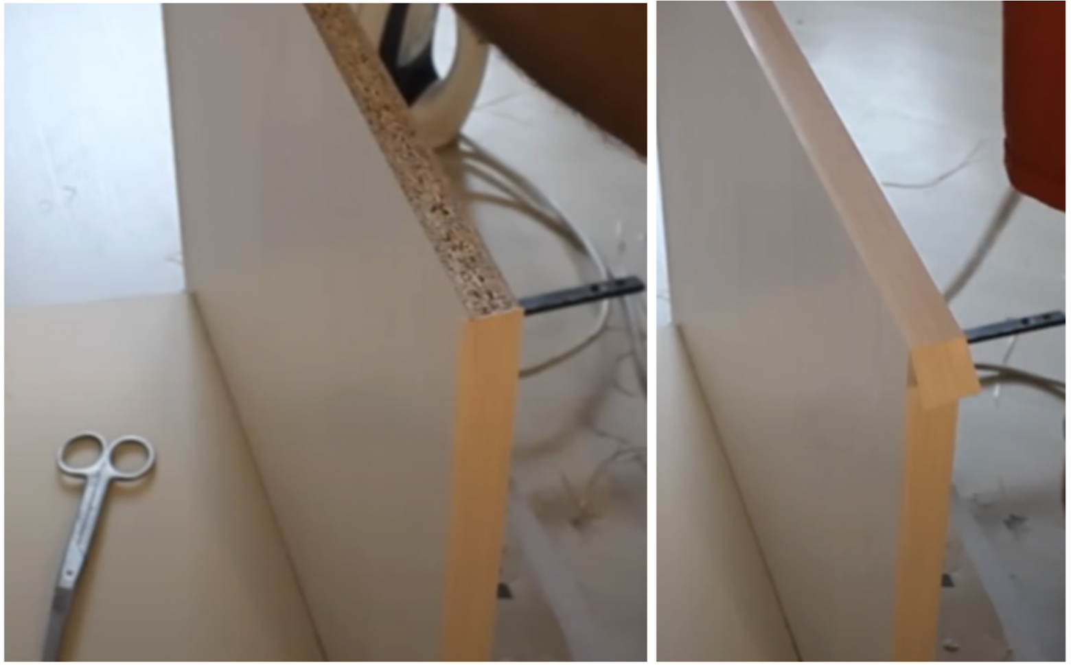 Слева — ДСП без кромки, справа — с кромкой