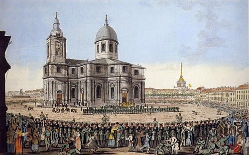 Железо «Старый соболь» шло не только на экспорт. Например, им были покрыты кровля и купола знаменитого Исаакиевского собора в Санкт-Петербурге. Построенный третий Исаакиевский собор на гравюре И. А. Иванова. 1816 год. Источник