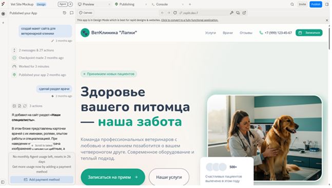 Первый подход - создание сайта для вет.клиники