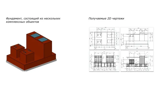 Рис. 3. Применение преднастроенных проекций и Мастера простановки размеров при работе с комплексными параметрическими объектами