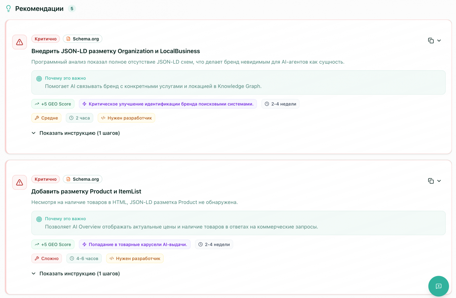 Рекомендации после запуска аудита страницы для оптимизации