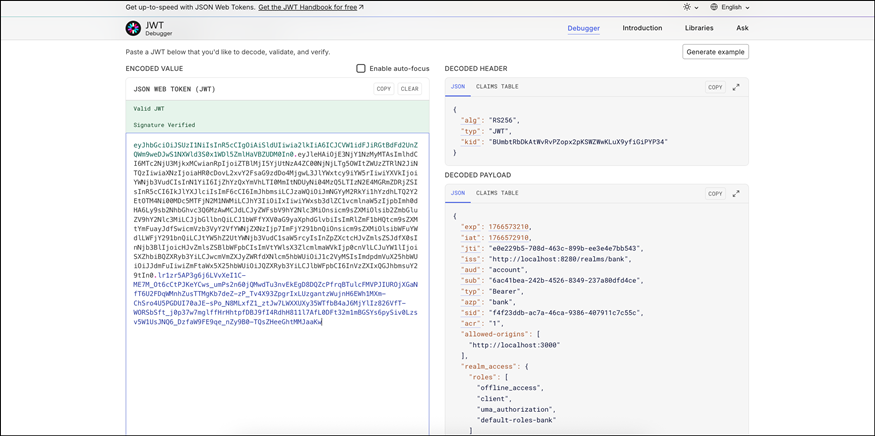 Декодированный JWT токен