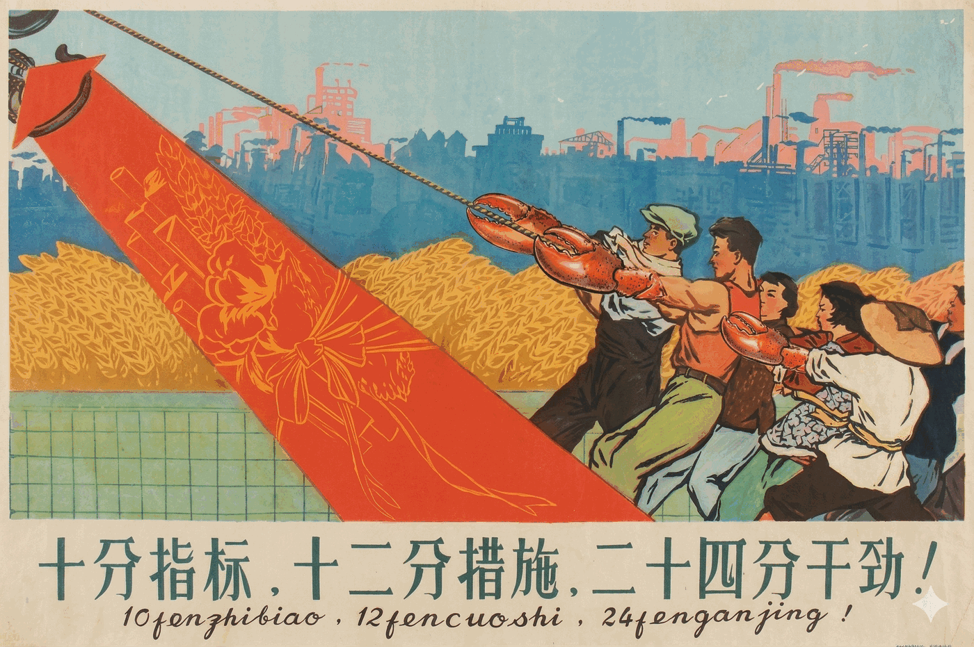 Надпись на плакате "Показатели — на все 100%, меры — на 120%, энтузиазм — на 240%!"