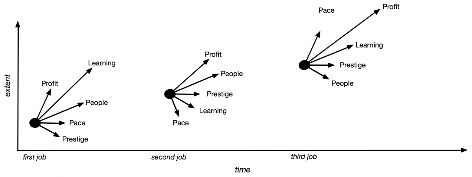 Diagram of different ways to prioritize roles across your career