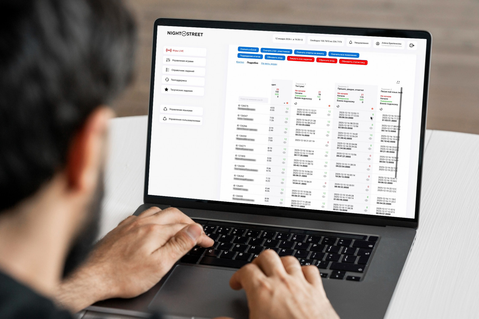 Подробная статистика участников в админке для организатора