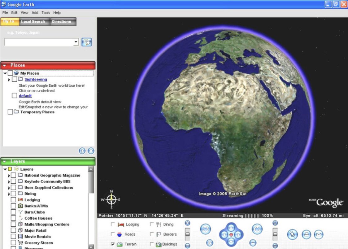 Так выглядел Google Earth в 2005-ом