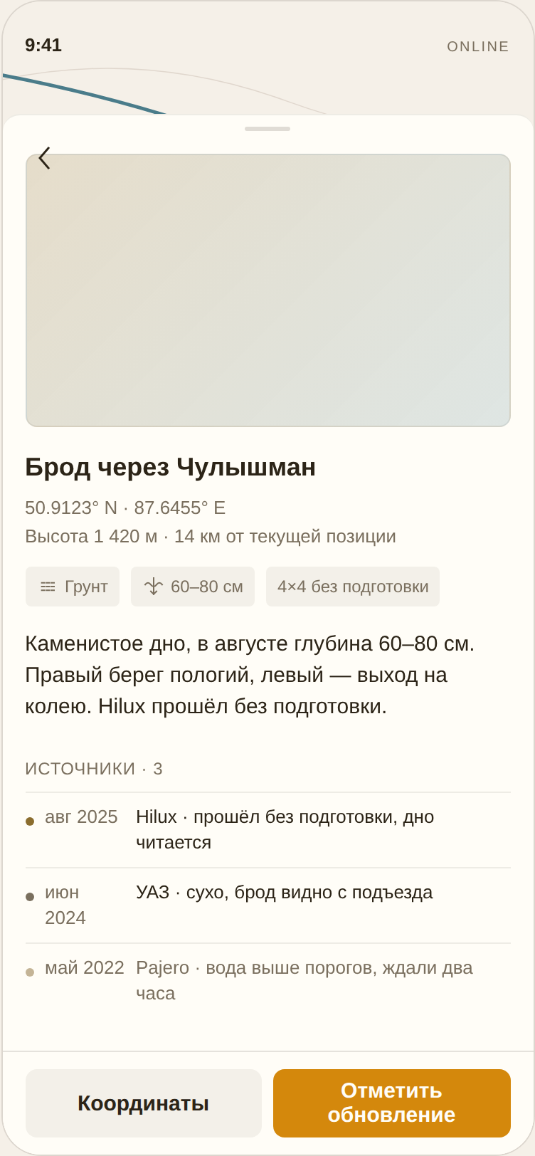 Карточка точки с атрибуцией и давностью данных