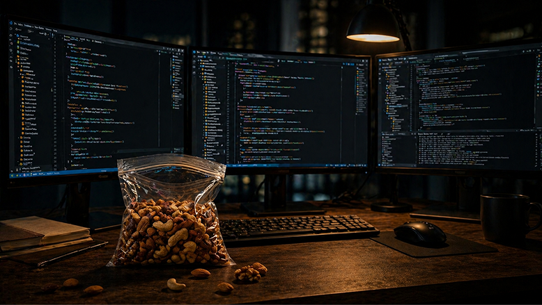 Три монитора, код генерируется, орешки на месте. Разработчик — нет. Примерно так выглядит вайбкодинг в продакшене