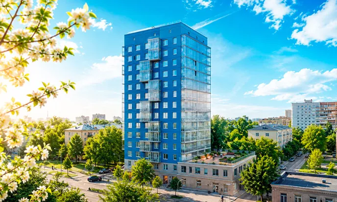 3D-визуализация модели многоэтажного дома, спроектированного в nanoCAD BIM Строительство