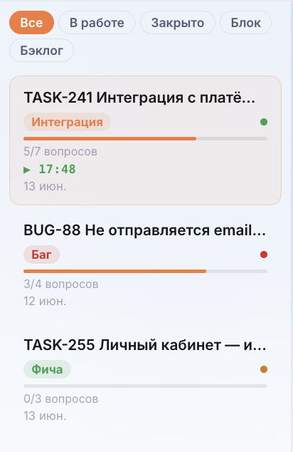Список задач и фильтрация